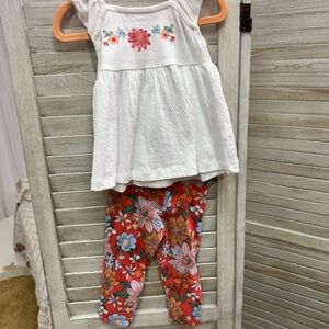 Floral Embroidered White Top Floral Leggings Set